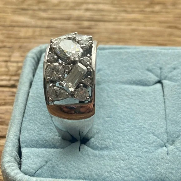 Vintage Epiphany Cubic Zirconia Sterling Silver Inlay Band Ring Size 10.5
